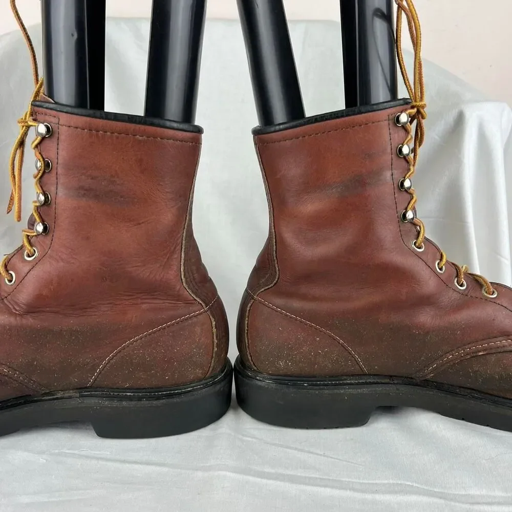 Vintage Red Wing Brown Leather Lace Up Boots With a Chunky Sole Size 12 D
